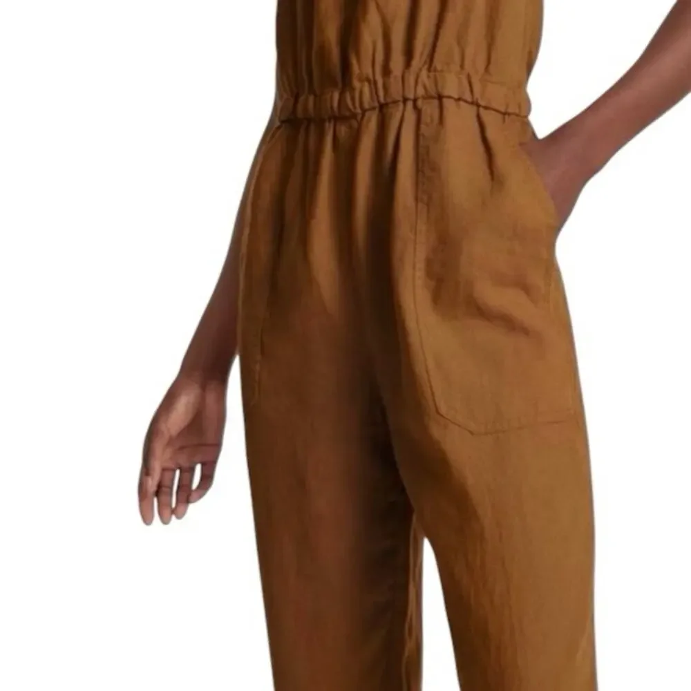 Everlane NWT The Shoestring Apron 100% Linen Jumpsuit Tawny Brown Size Medium